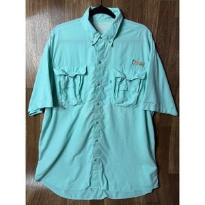 Columbia PFG Fishing Shirt Short Sleeve Button Up Omni Shade Aqua Mens‎